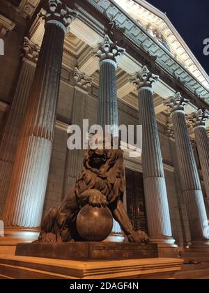 MADRID, SPAIN - NOVEMBER 9, 2020, Facade of the Congress of Deputies where all the politicians voted from the different parties in Spain are concentra Stock Photo