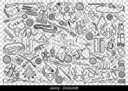 Hunting shop doodle set Stock Vector