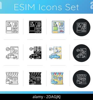 Drive through services icons set Stock Vector