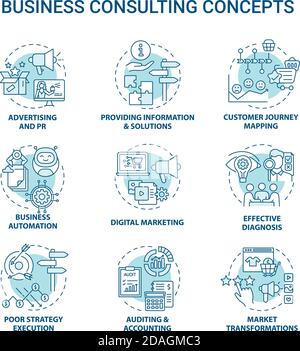 Business consulting concept icons set Stock Vector
