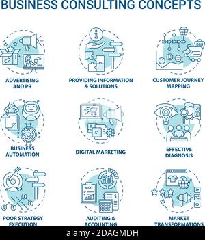 Business consulting concept icons set Stock Vector