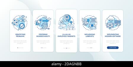 Business advisory tasks onboarding mobile app page screen with concepts Stock Vector