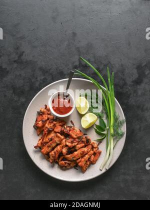 Kerala Chicken Pakoda. Yummy pakoras prepared in South Indian style. Indian food. Top view. Stock Photo