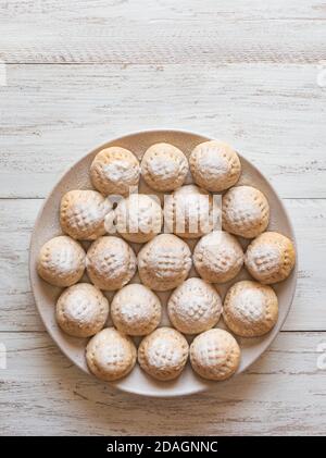 Eid muslim sweet kahk. Arabian Sweets for Ramadan and EId. Top view. Stock Photo