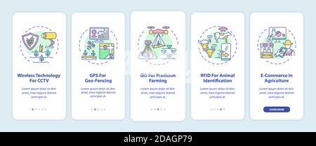Information technology in agriculture onboarding mobile app page screen with concepts Stock Vector