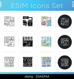 Drive in services icons set Stock Vector