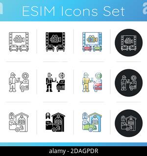 Drive thru services icons set Stock Vector