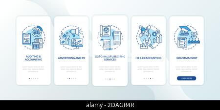 Top business consulting services onboarding mobile app page screen with concepts Stock Vector