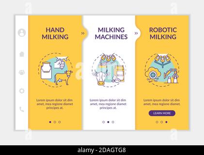 Cow milking process onboarding vector template Stock Vector