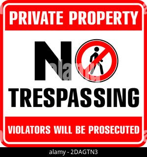 Square black and red prohibition sign. Private property, no trespassing. Illustration, vector Stock Vector