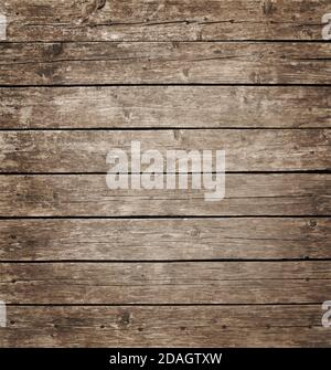 Vector illustration background texture of grunge weathered vintage brown knotty wooden planks Stock Vector