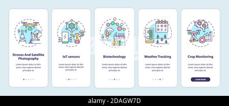 Innovative agriculture technology onboarding mobile app page screen with concepts Stock Vector
