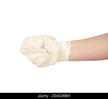 Hand in a fist while wearing a glove isolated on a white background Stock Photo