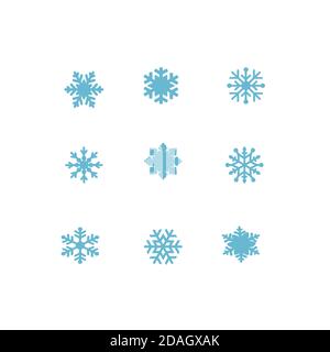 vector blue snowflakes icon set on white. Symbol of snow, holiday, cold weather, frost. Winter design element Vector illustration Stock Vector