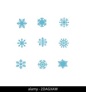 vector blue snowflakes icon set on white. Symbol of snow, holiday, cold weather, frost. Winter design element Vector illustration Stock Vector