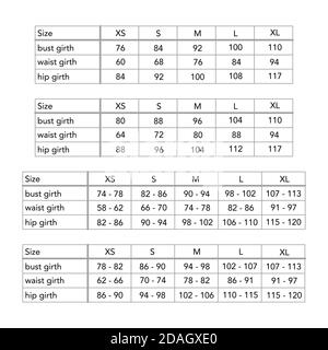 Men new European system clothing standard body measurements for different brands, style fashion male size chart for site, production and online clothes shop. XS, S, M, L, XL, bust, waist, hip girth Stock Vector