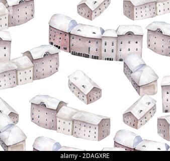 Cute City. Hand drawn winter isolated illustration background Stock Photo