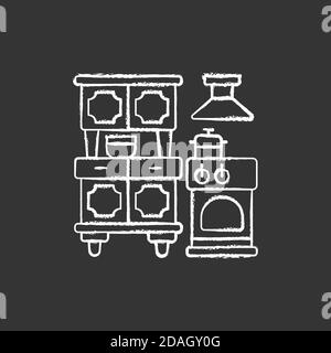 Kitchen appliances chalk white icon on black background Stock Vector
