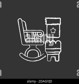 Rocking chairs and ottomans chalk white icon on black background Stock Vector