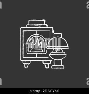 Fireplaces chalk white icon on black background Stock Vector