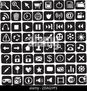 illustration vector doodle hand drawn of black and white computer icon set Stock Vector