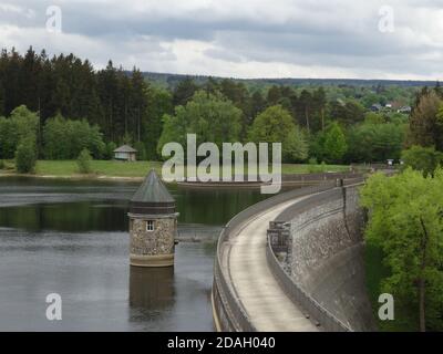 Dreilägerbachtalsperre reservoir lake and dam in the Eifel Stock Photo