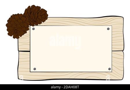 Wooden board and pine cones with copy space for design greeting cards ...