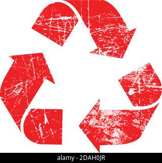 illustration vector red recycle symbol rubber stamp icon isolated on white background Stock Vector