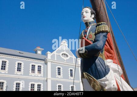African Trading Port, with replica of a 19th century figurehead from an unknown vessel, Cape Town, South Africa Stock Photo