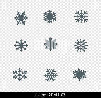 big set of snowflakes. Snowflake Icon. Flat logo of snowflake isolated on white background. New Year and winter symbol. Vector illustration. Stock Vector