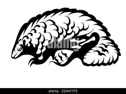 Vector illustration black pangolin silhouette. Endangered species of ...