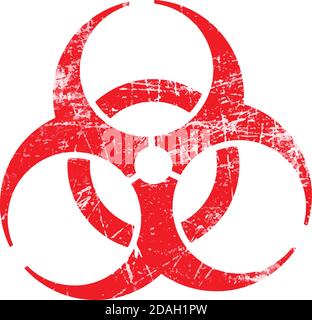 illustration vector red biohazard grungy rubber stamp symbol isolated on white. Stock Vector