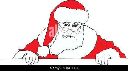 illustation vector hand drawn doodle of Santa Claus holding blank sign banner space Stock Vector