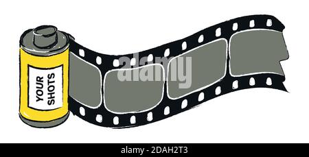 The illustration of yellow camera-roll with four shots. Stock Vector