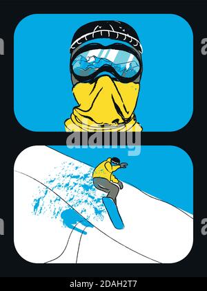 Winter sports. Snowboarding. The face of a snowboarder. Stock Vector