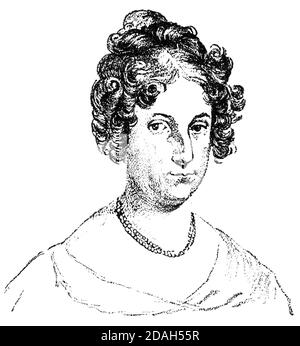 Portrait of Rahel Varnhagen - a German writer who hosted one of the most prominent salons in Europe during the late 18th and early 19th centuries. Illustration of the 19th century. White background. Stock Photo