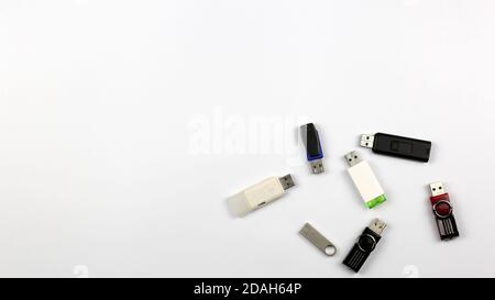 A various of USB flash drive with white background Stock Photo