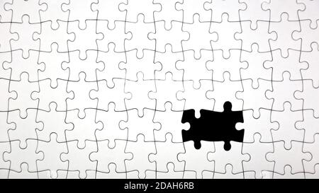 Missing parts fragment of white jigsaw puzzle. Image for problem, thinking, idea, success, puzzle, business and presentation concept. Stock Photo