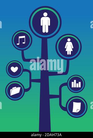Social network tree framework communication with icons. Vector illustration. Stock Vector