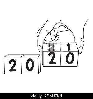 Illustration hand drawn for new year concept. Happy new year 2021. Stock Vector