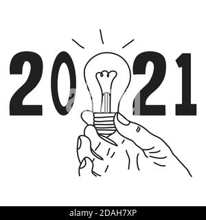 Illustration hand drawn for new year concept. Happy new year 2021. Stock Vector