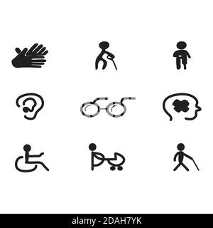 Hand drawn of Disability Access Silhouette Icons Stock Vector