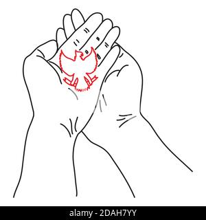 Hand drawn of a hand holds Garuda Bird. Garuda is the symbol of the state of Indonesia Stock Vector