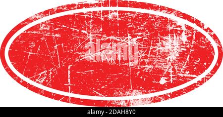 illustration vector red ellipse grunge rubber texture stamp with white border Stock Vector