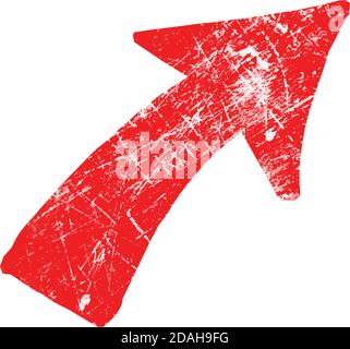 illustration vector red grungy rubber stamp symbol of arrow isolated on white Stock Vector