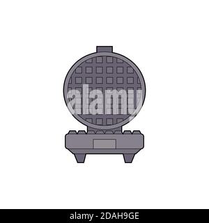 Contour color illustration of an open waffle iron front view on white background. Tool for making breakfast. Simple outline vector image for logo, ico Stock Vector