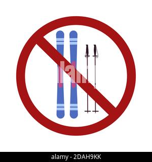 Vector skis in the prohibition sign. The danger of sports. Ban on active entertainment. Vector forbidden symbol for badges, stickers, icons and your d Stock Vector