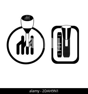 Contour black silhouette set of different gearboxes. Manual and automatic gearbox isolated on a white background. Vector object for icons, logos, info Stock Vector