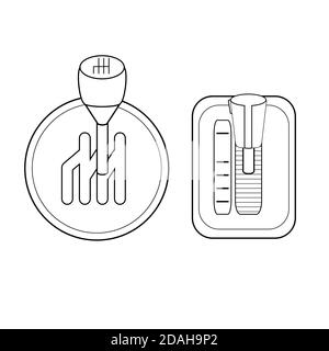 Contour black and white set of different gearboxes. Manual and automatic gearbox isolated on a white background. Vector object for icons, logos, infog Stock Vector