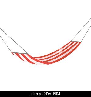 Flat cartoon hammock with striped decorations on white background. Rest and relax. Vector vacation object for animation, cards and your creativity. Stock Vector